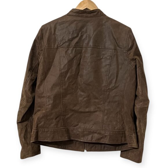 Levi’s Brown Genuine Leather Jacket Men’s L Cafe Racer Distressed Moto Zip Coat - Picture 2 of 11